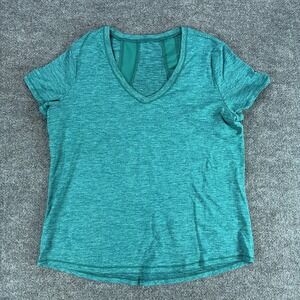 Velocity Active Womens Teal Space Dye V-Neck Mesh Back Athleisure T-Shirt Top
